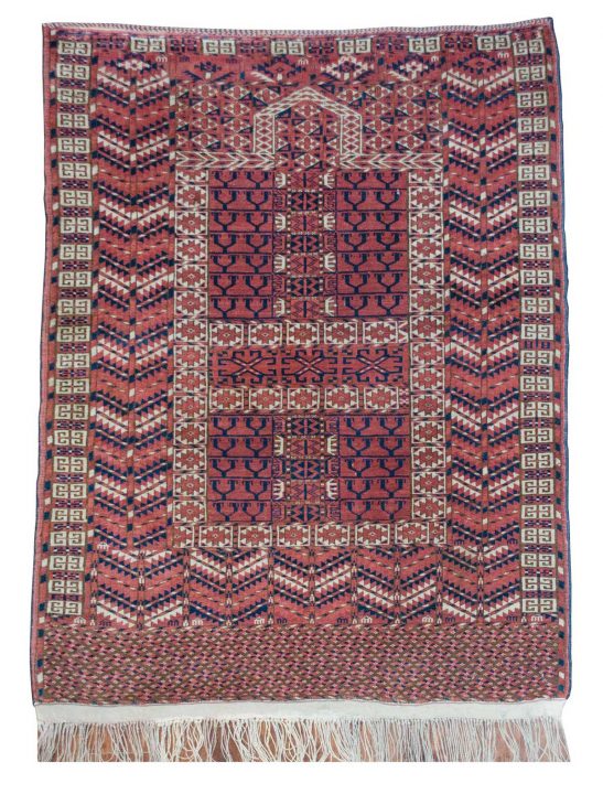 Vintage 4.9 by 3.8 turkeman hachlou hand made area rug